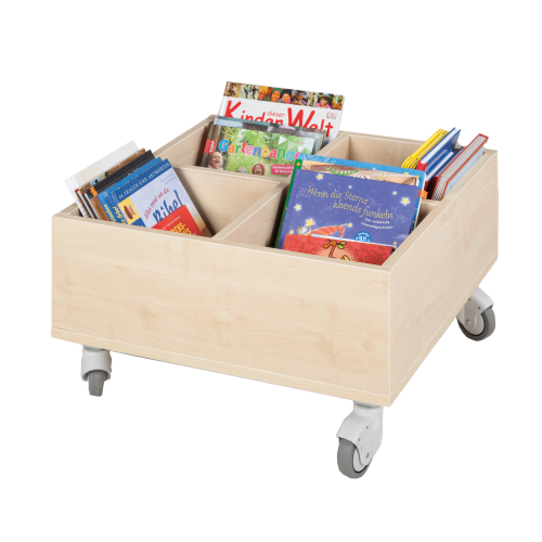Produkt Bild B&uuml;cherkiste CuBe, 4 F&auml;chern auf der Oberseite, fahrbar BTFE-MF