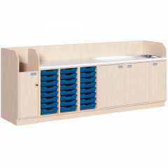 Productimage Wickelkommode, vierreihig zuzüglich Badewanne und Waschbecken