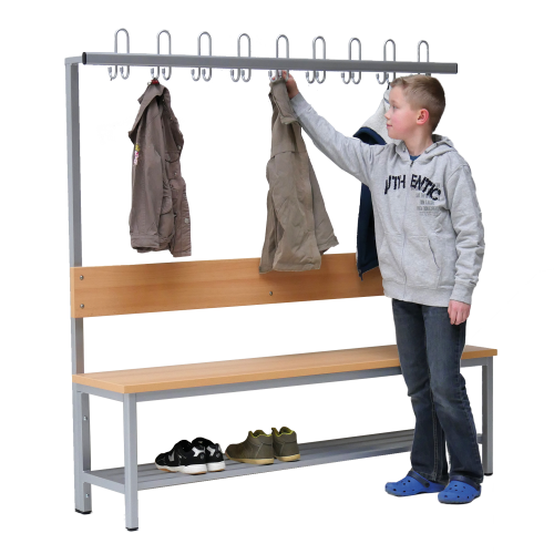 Produkt Bild Umkleidebank einseitig mit Sitzfl&auml;che Melamin und Hakenleiste UBK 150 M