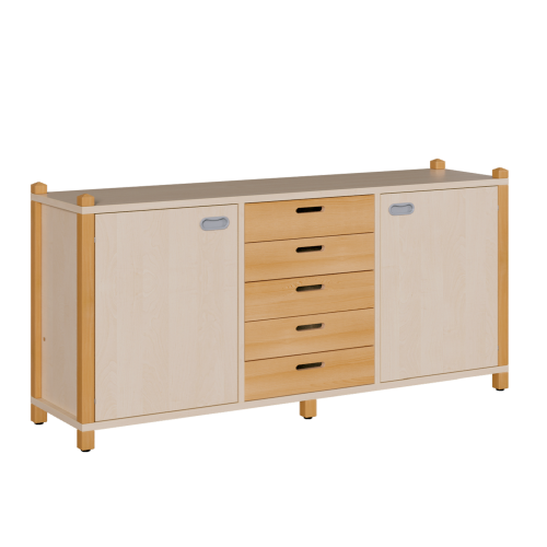 Produkt Bild Stollen-Raumteiler mittig 5 Holzsch&uuml;be, rechts und links je 1 T&uuml;r 1608 041 00