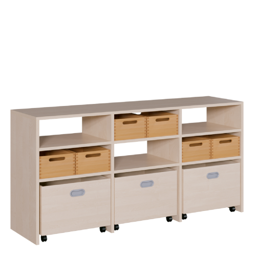 Produkt Bild Raumteilerregal - mit 6 Massivholzk&auml;sten und 3 hohen Rollk&auml;sten 2508 008 00