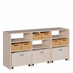 Produktbild Raumteilerregal - mit 6 Massivholzk&auml;sten und 3 hohen Rollk&auml;sten 2508 008 00