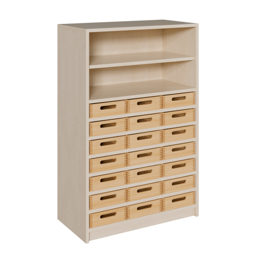 Produkt Bild Korpus-Regal mit flachen Materialk&auml;sten und offenen F&auml;chern 
